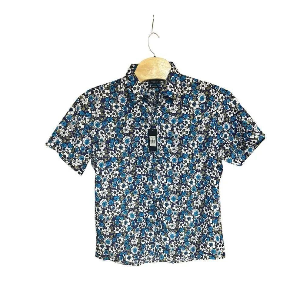 Rosso Milano Italy Extra Large (XL) Modern Fit Blue Purple Floral Short Sleeve N
